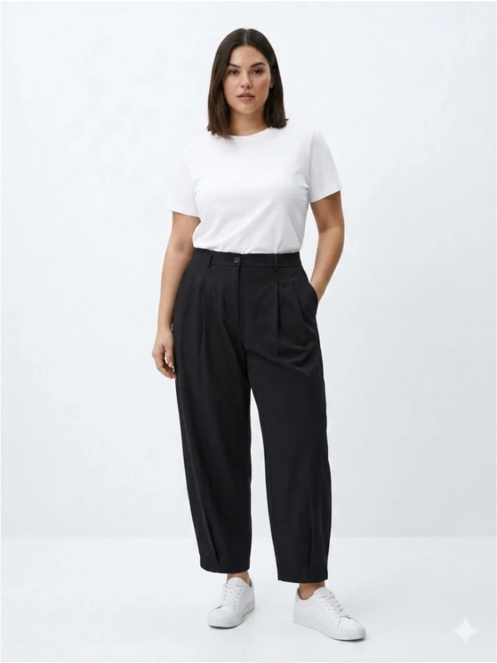 Zara Pleated Barrel Fit Linen Cotton Business Casual Trousers Black Size XXL